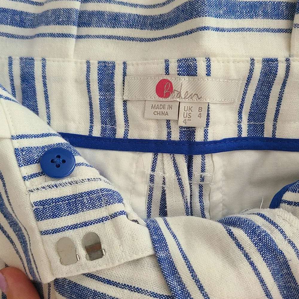 Boden St. Ives Paper Bag Blue & White Striped Linen Shorts - Picture 6 of 6
